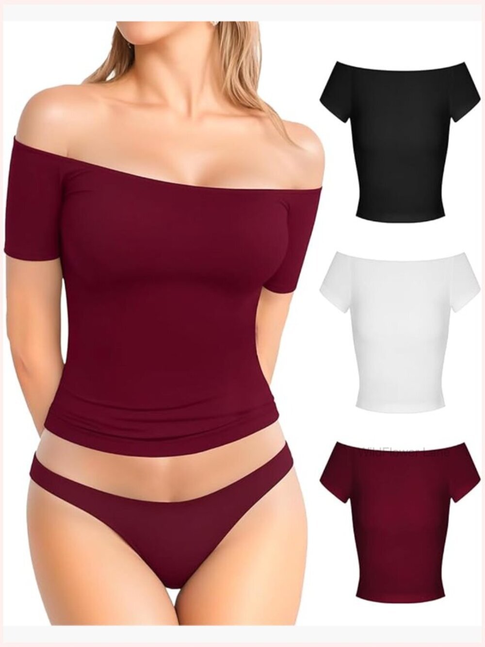 Off Shoulder Tops for Women Sexy Short Sleeve Fitted T-Shirt